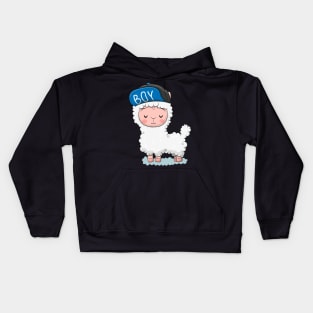 Cute lamb llama in a cap with the inscription boy Kids Hoodie